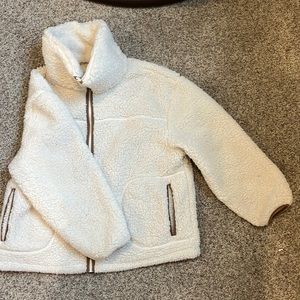 Zip up, creamy white sherpa jacket